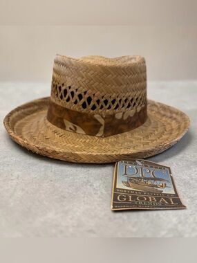 Dorfman Pacific New with Tags Straw Fedora Hat with Patterned Band Size Medium